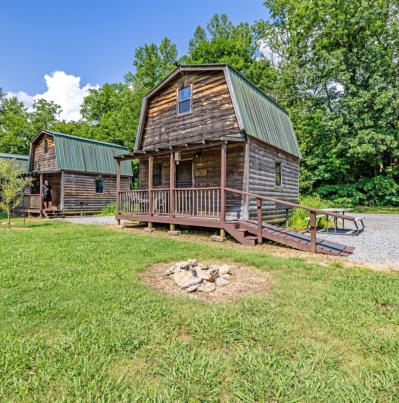 exterior view of two of our rustic cabins
